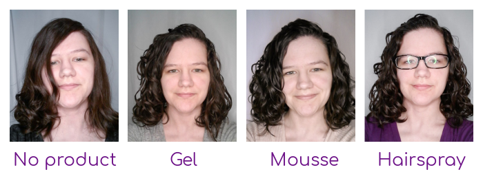 Styling products compared on wavy hair - no product vs gel vs mousse vs hairspray