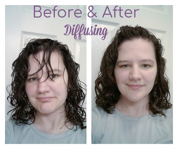 before and after diffusing wavy hair